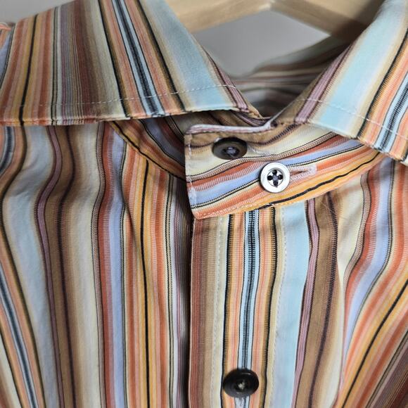 IKE BEHAR Trim Mens Striped Collared Button-Down Shirt Neck 17 Size Large - Picture 4 of 9